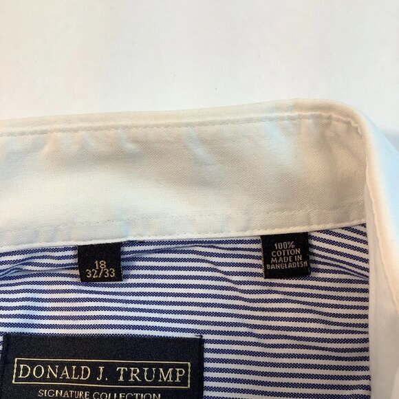 Donald J Trump Long Sleeve Button Up Pinstriped Blue Shirt Men's Size 18-32/33 - Picture 6 of 10